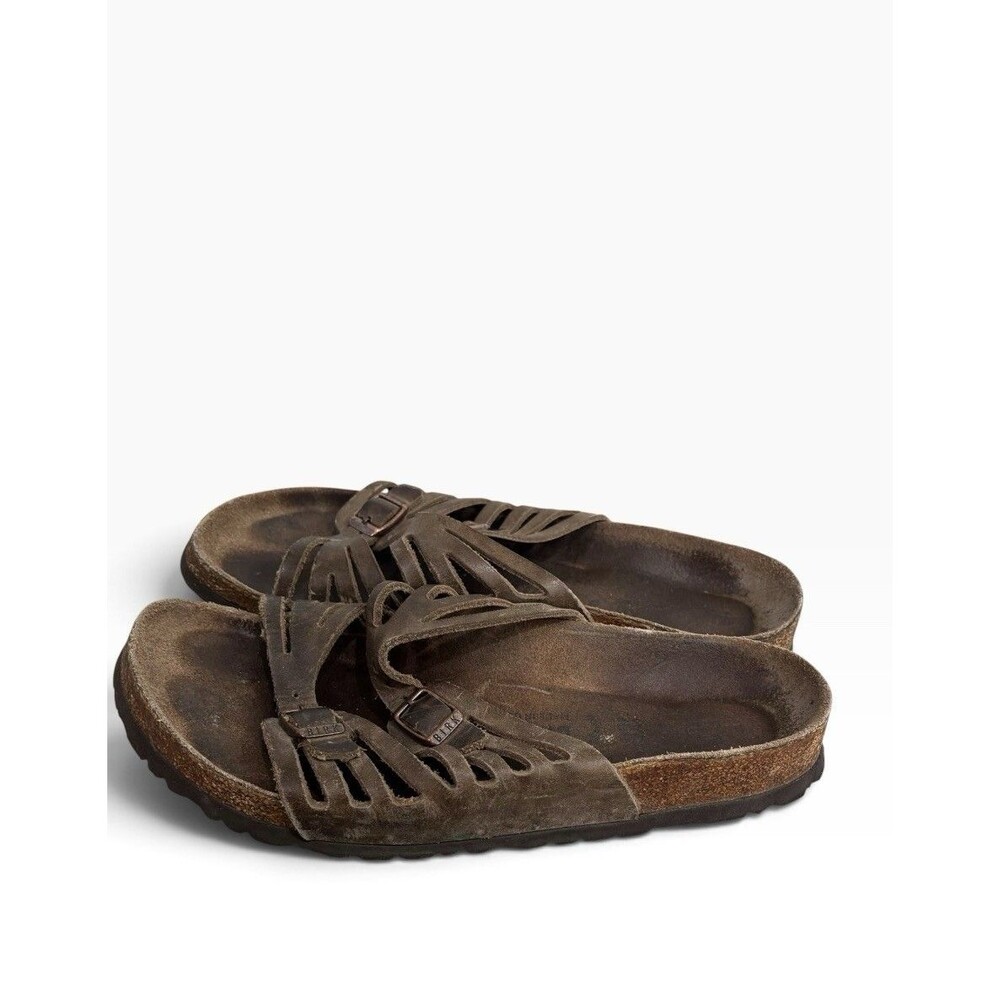 Birkenstock Sandals Brown Granada Slides Leather Buckle Womens 40 L9 M7 2W